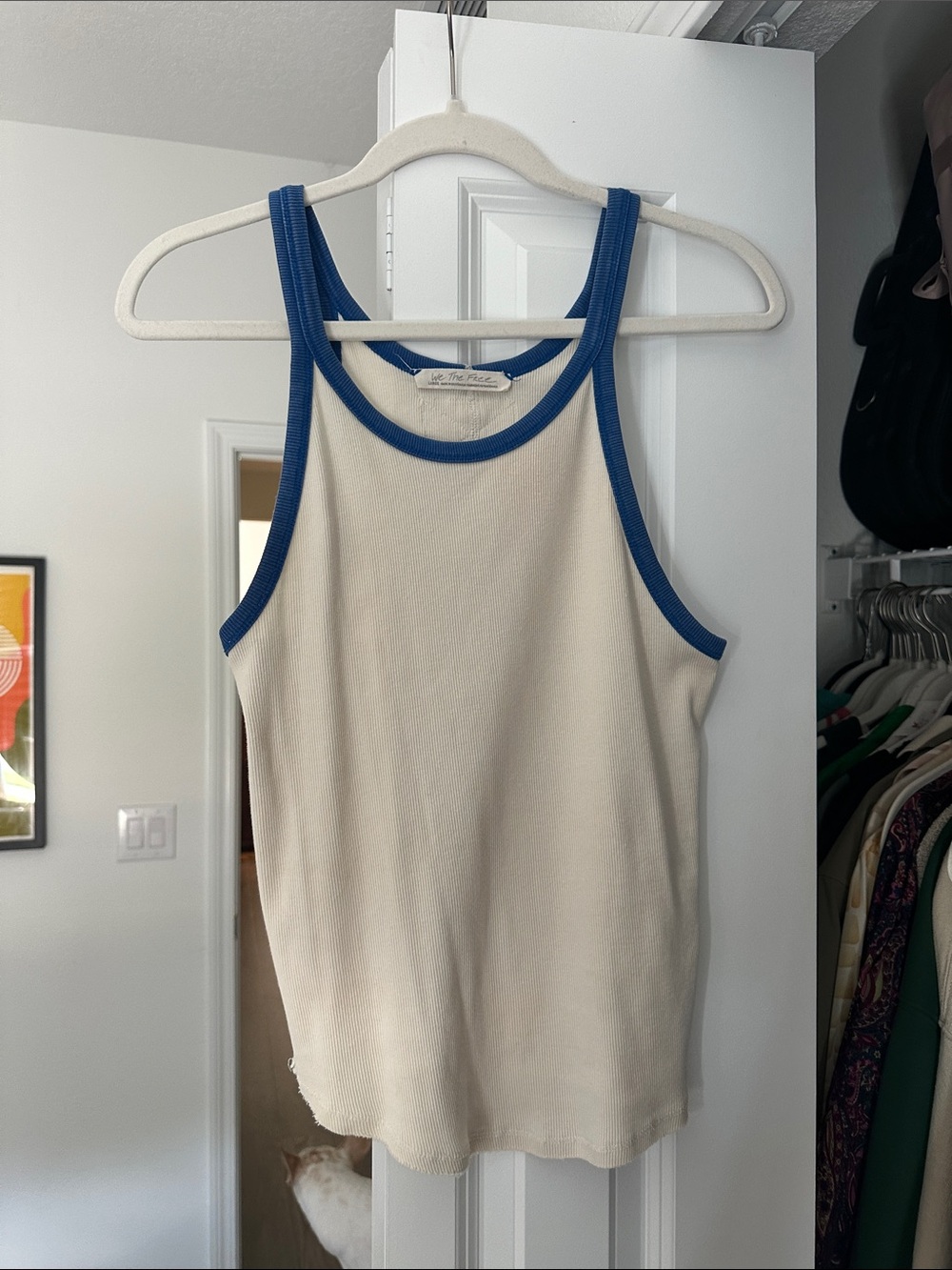 We the Free Ribbed Contrast-Trim Tank Top - Blue/Cream